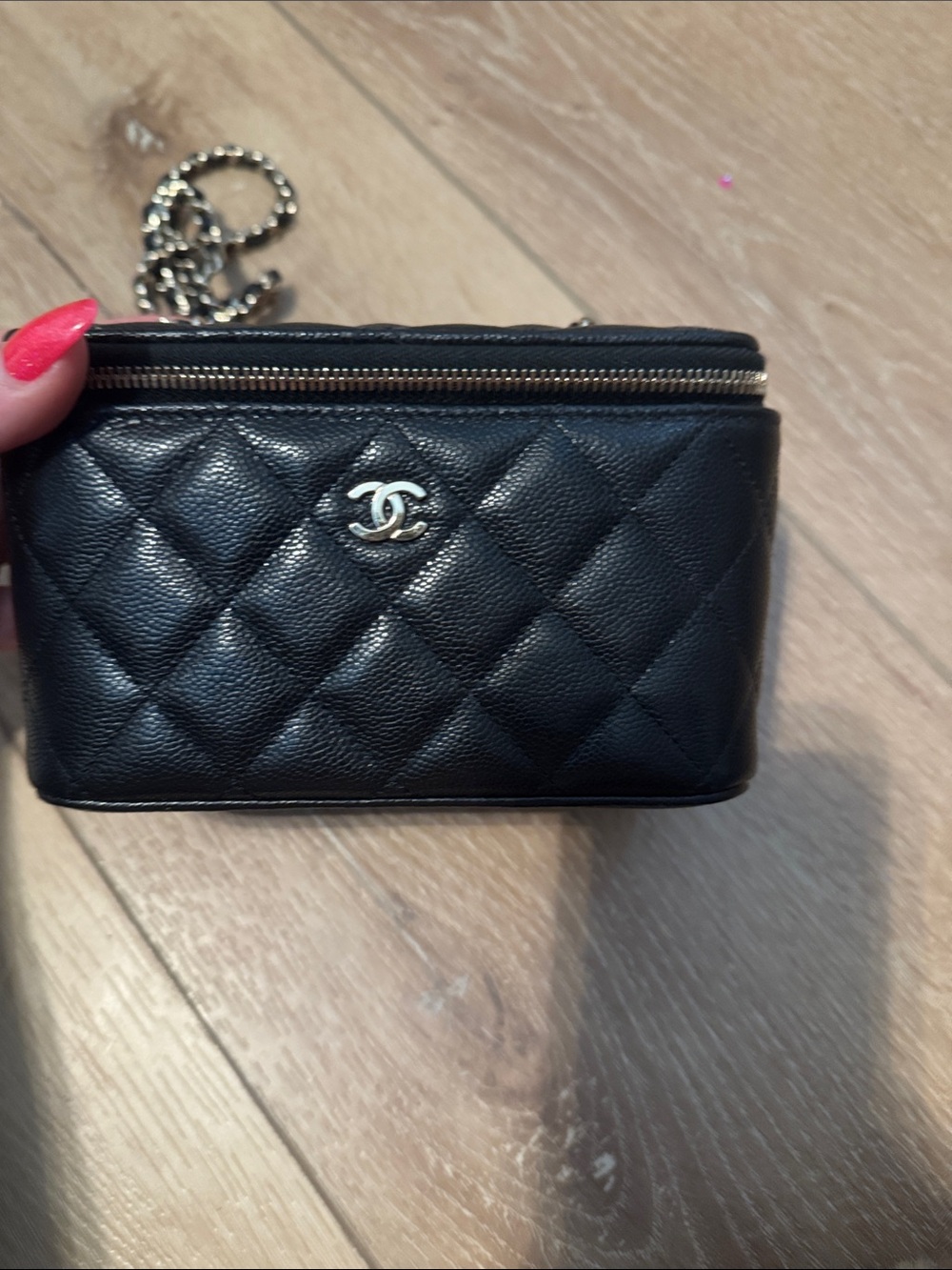 Authentic CHANEL Black Quilted Vanity Case with Gold-Tone CC *As Is*